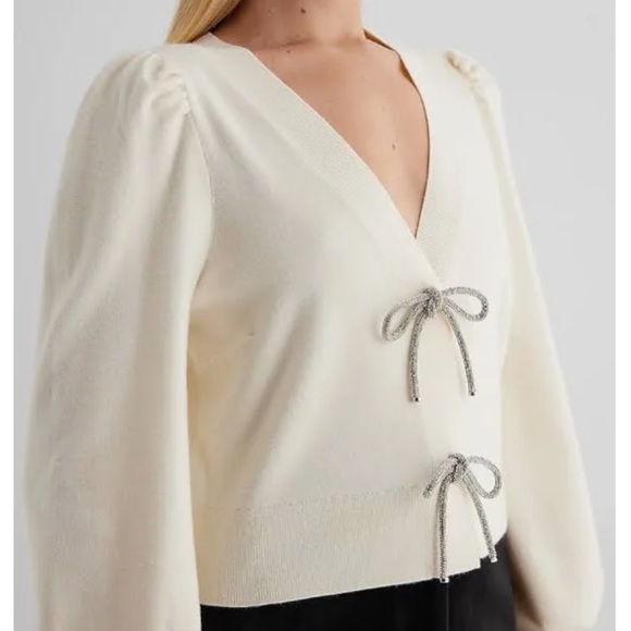 Express Holiday Bow Rhinestone Cardigan Cream - Picture 3 of 11